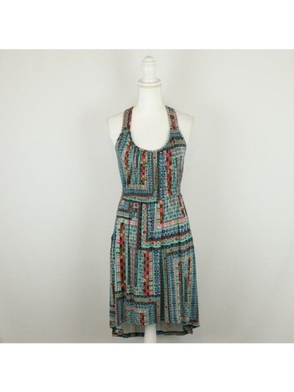 Anthropologie Weston Women's Small Blue Green Scoop Neck High Low Knit Dress
